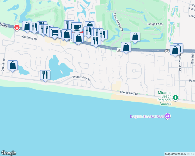 map of restaurants, bars, coffee shops, grocery stores, and more near 54 Terra Cotta Way in Destin