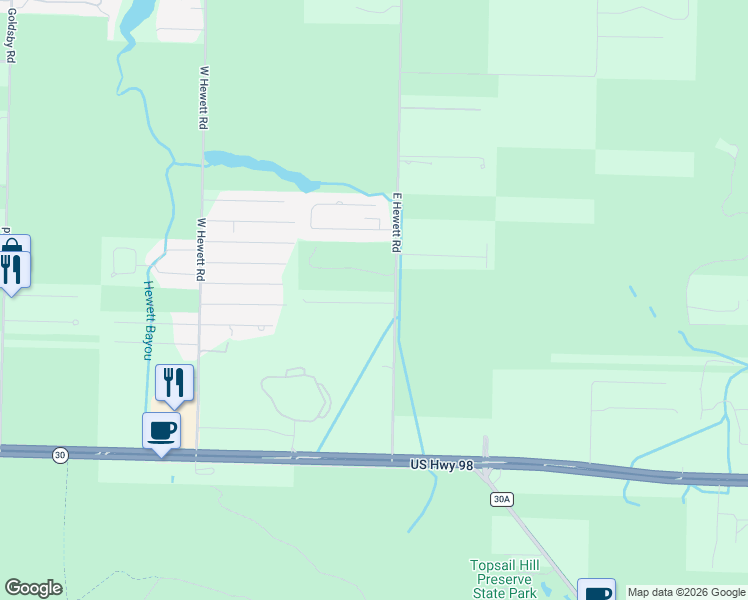 map of restaurants, bars, coffee shops, grocery stores, and more near 52 Long Leaf Circle in Santa Rosa Beach