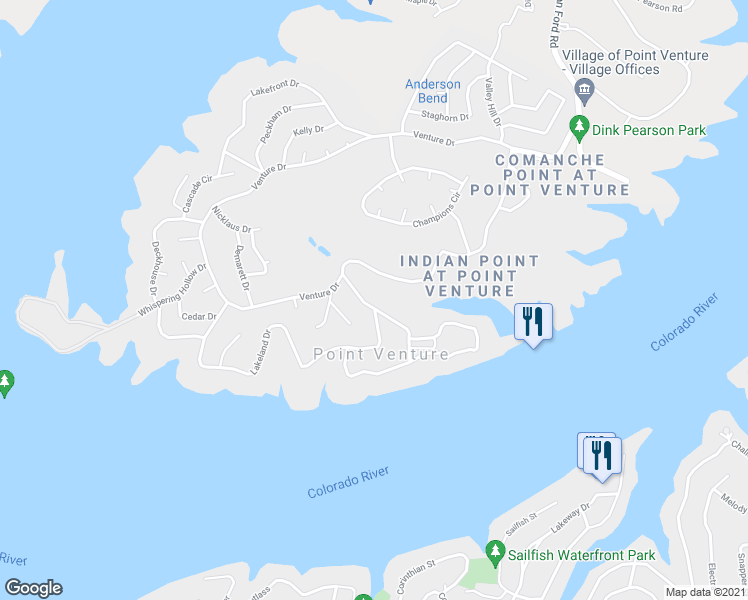 map of restaurants, bars, coffee shops, grocery stores, and more near 507 Venture Boulevard South in Point Venture