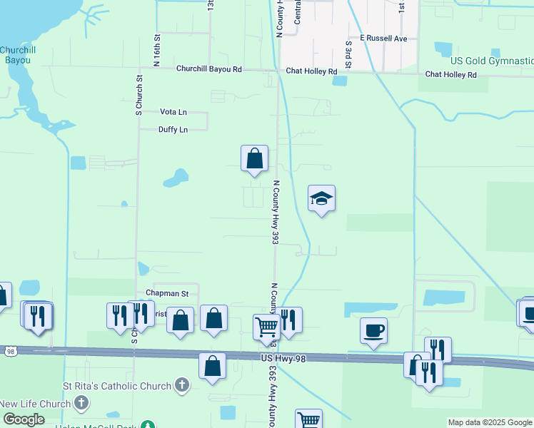 map of restaurants, bars, coffee shops, grocery stores, and more near 105 Garden Street in Santa Rosa Beach