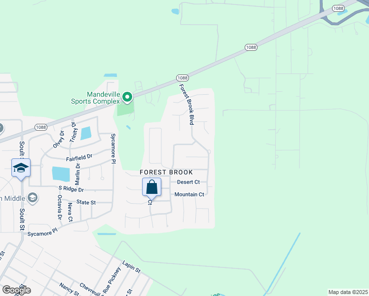 map of restaurants, bars, coffee shops, grocery stores, and more near 2725 Valley Court in Mandeville