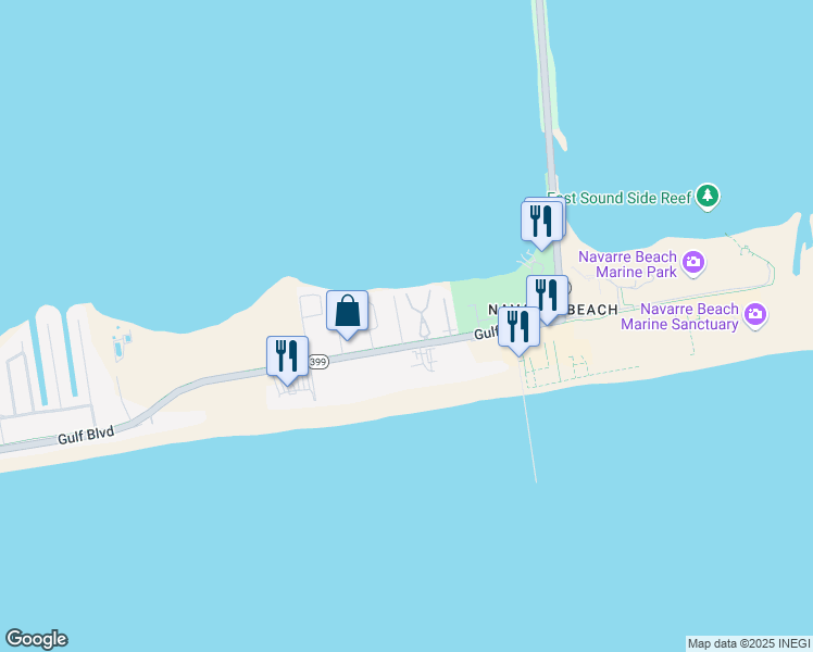 map of restaurants, bars, coffee shops, grocery stores, and more near 1402 Bahia Drive in Navarre