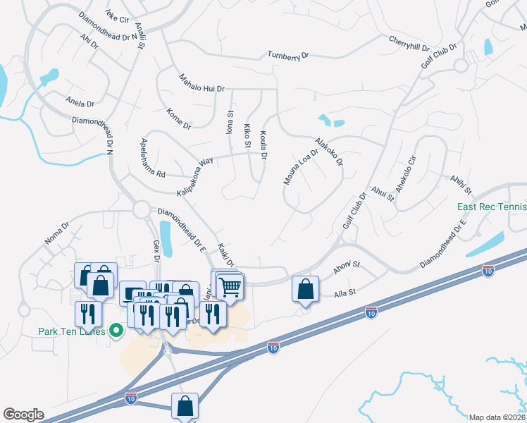 map of restaurants, bars, coffee shops, grocery stores, and more near 5539 Hauauma Street in Diamondhead