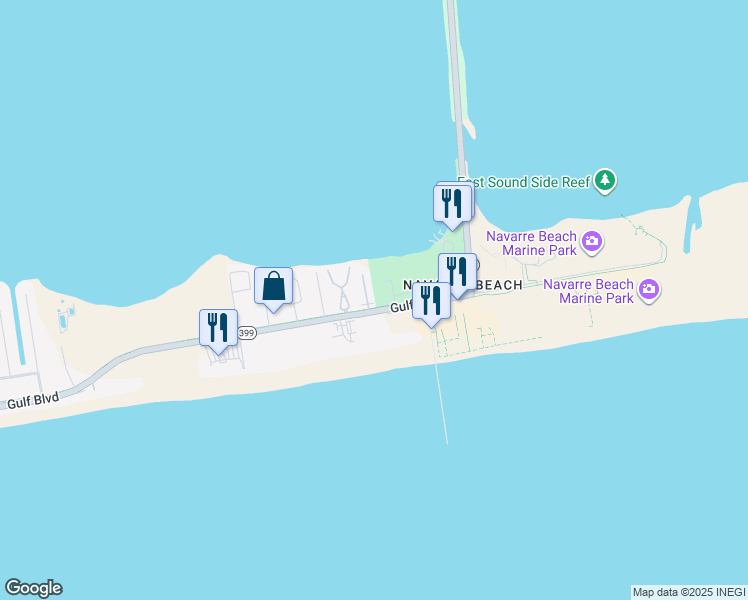 map of restaurants, bars, coffee shops, grocery stores, and more near Gulf Boulevard in Navarre