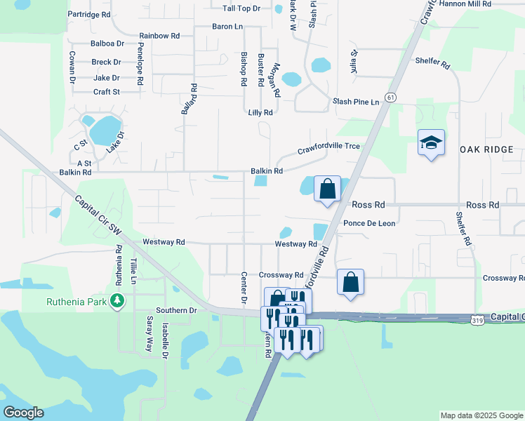 map of restaurants, bars, coffee shops, grocery stores, and more near 1330 Tuscaloosa Trace in Tallahassee