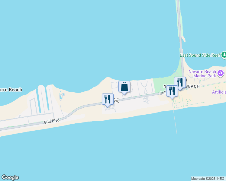 map of restaurants, bars, coffee shops, grocery stores, and more near 1426 Paradise Point Drive in Navarre