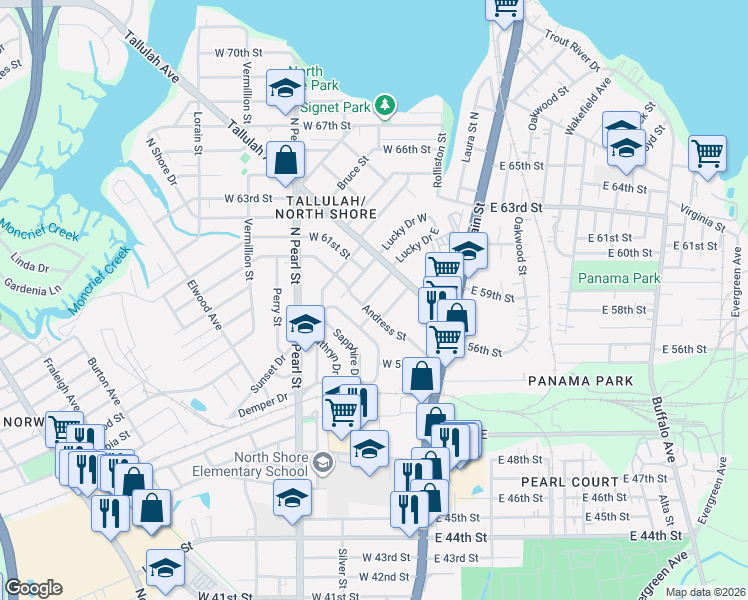map of restaurants, bars, coffee shops, grocery stores, and more near 6719 Rydholm Street in Jacksonville