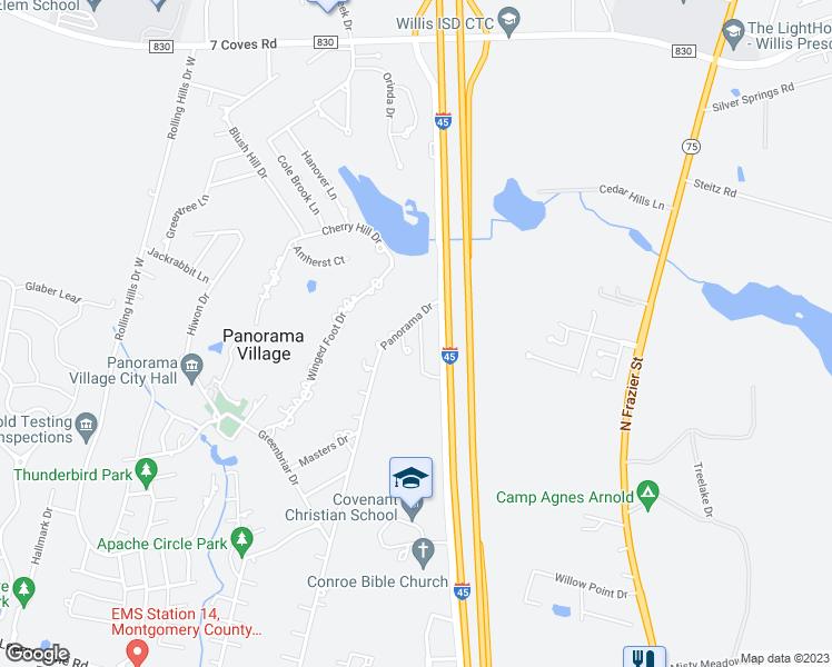 map of restaurants, bars, coffee shops, grocery stores, and more near 6 Lakeway Street in Conroe