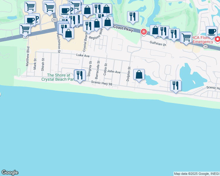 map of restaurants, bars, coffee shops, grocery stores, and more near 3184 Scenic Highway 98 in Destin