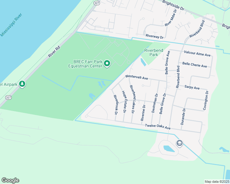 map of restaurants, bars, coffee shops, grocery stores, and more near 6104 Riverbrook Drive in Baton Rouge