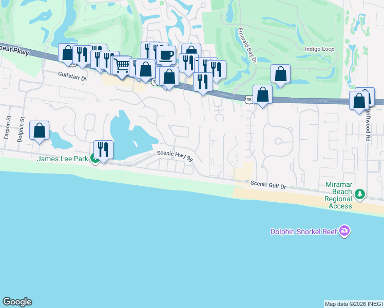 map of restaurants, bars, coffee shops, grocery stores, and more near 16 Saint Barts Bay in Destin