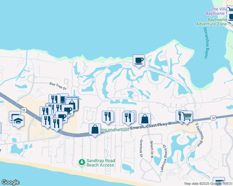 map of restaurants, bars, coffee shops, grocery stores, and more near 496 Linkside Drive in Destin