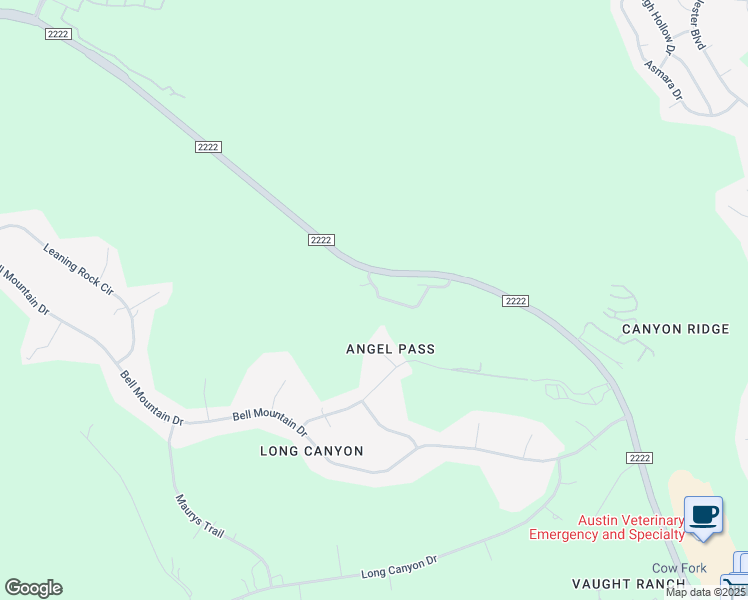 map of restaurants, bars, coffee shops, grocery stores, and more near 8601 Ranch Road 2222 in Austin