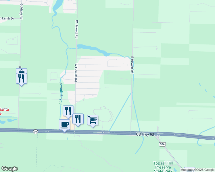map of restaurants, bars, coffee shops, grocery stores, and more near 228 Long Leaf Circle in Santa Rosa Beach