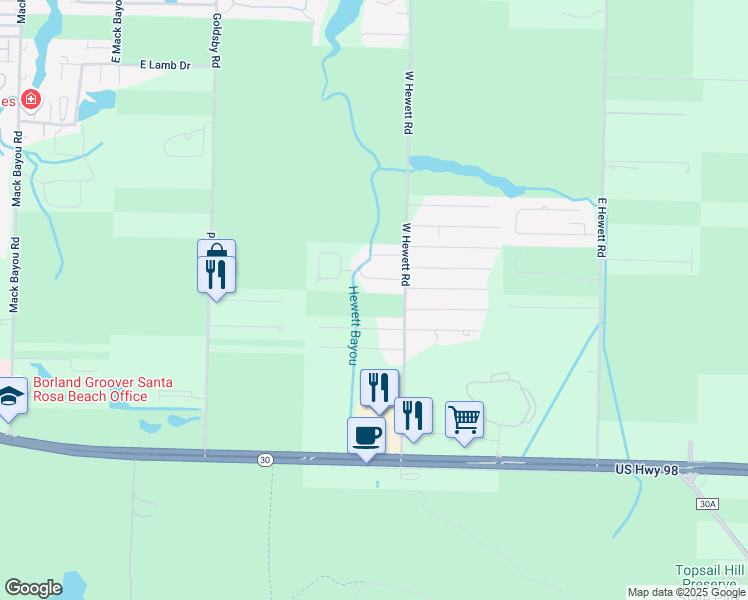map of restaurants, bars, coffee shops, grocery stores, and more near 64 Preston Path in Santa Rosa Beach