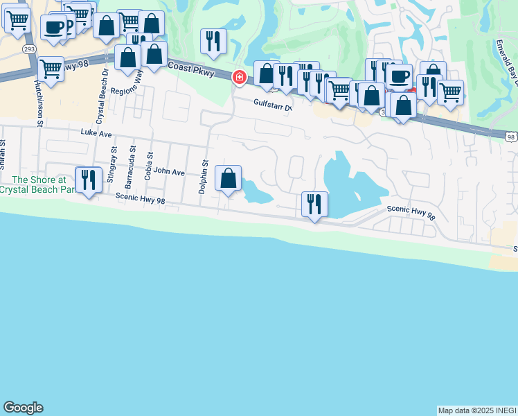 map of restaurants, bars, coffee shops, grocery stores, and more near 3487 Scenic Highway 98 in Destin