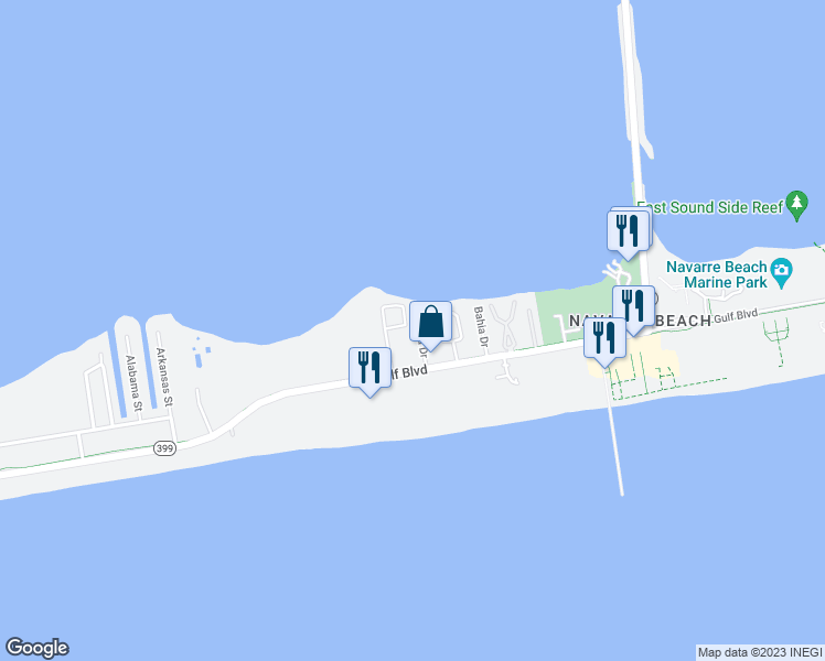 map of restaurants, bars, coffee shops, grocery stores, and more near 1415 Tina Drive in Gulf Breeze