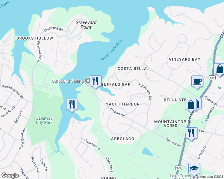 map of restaurants, bars, coffee shops, grocery stores, and more near 1014 Stewart Cove in Austin