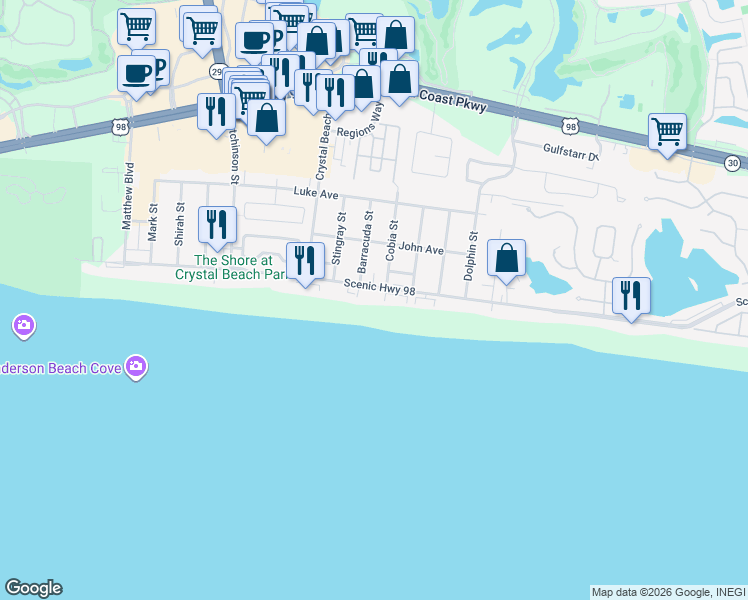 map of restaurants, bars, coffee shops, grocery stores, and more near 3290 Scenic Highway 98 in Destin