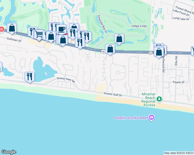map of restaurants, bars, coffee shops, grocery stores, and more near 3755 Scenic Highway 98 in Destin