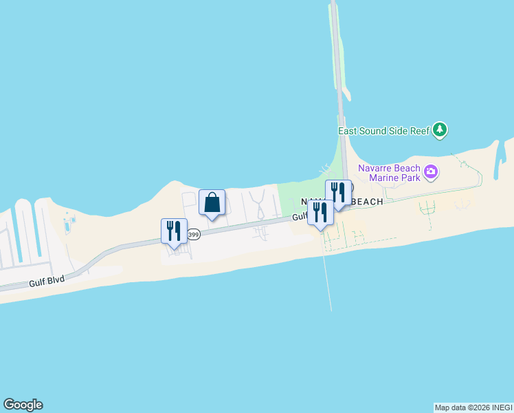 map of restaurants, bars, coffee shops, grocery stores, and more near 1402 Bahia Drive in Navarre