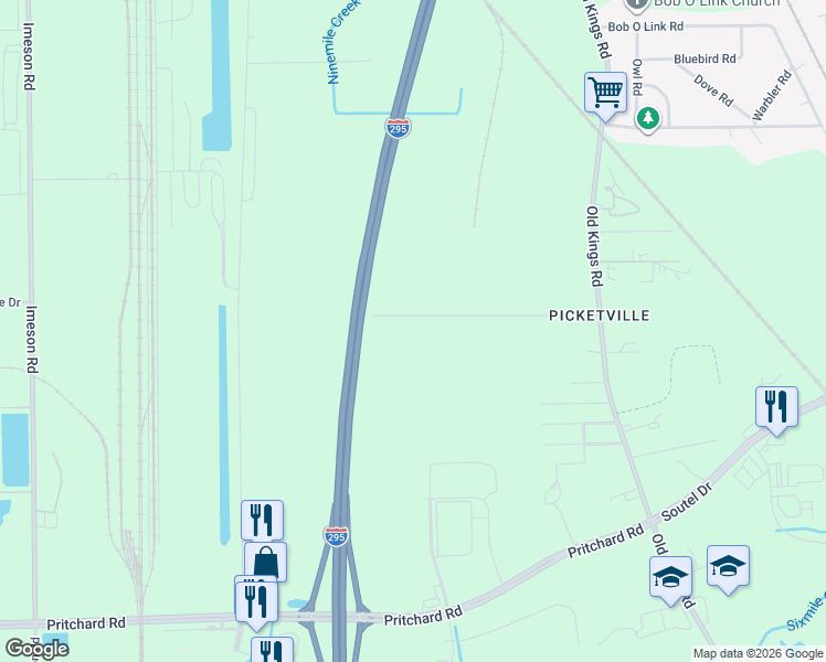 map of restaurants, bars, coffee shops, grocery stores, and more near 6854 Barney Road in Jacksonville