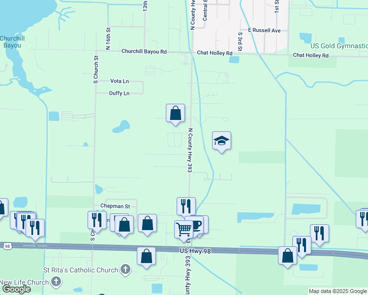 map of restaurants, bars, coffee shops, grocery stores, and more near 105 Garden Street in Santa Rosa Beach