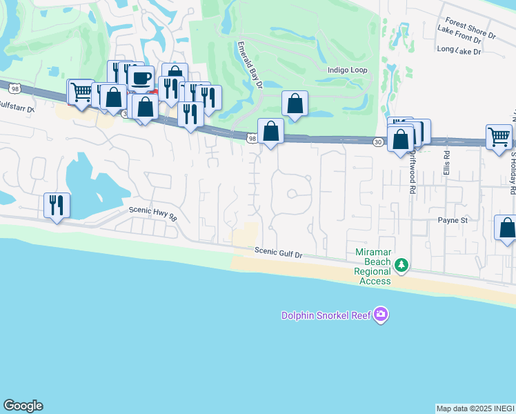 map of restaurants, bars, coffee shops, grocery stores, and more near 39 Topaz Cove in Destin
