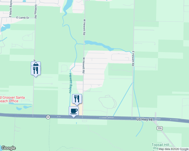 map of restaurants, bars, coffee shops, grocery stores, and more near 102 Sierra Court in Santa Rosa Beach