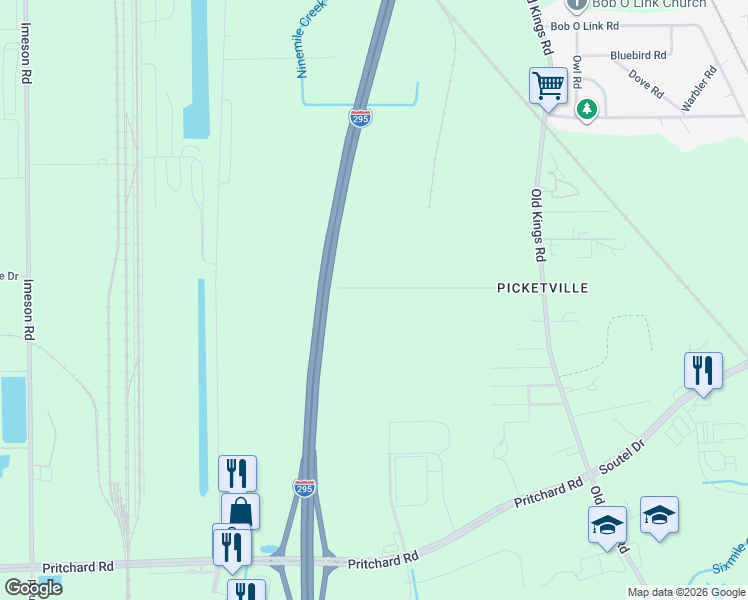 map of restaurants, bars, coffee shops, grocery stores, and more near 6854 Barney Road in Jacksonville