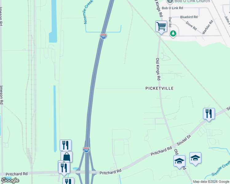 map of restaurants, bars, coffee shops, grocery stores, and more near 6854 Barney Road in Jacksonville