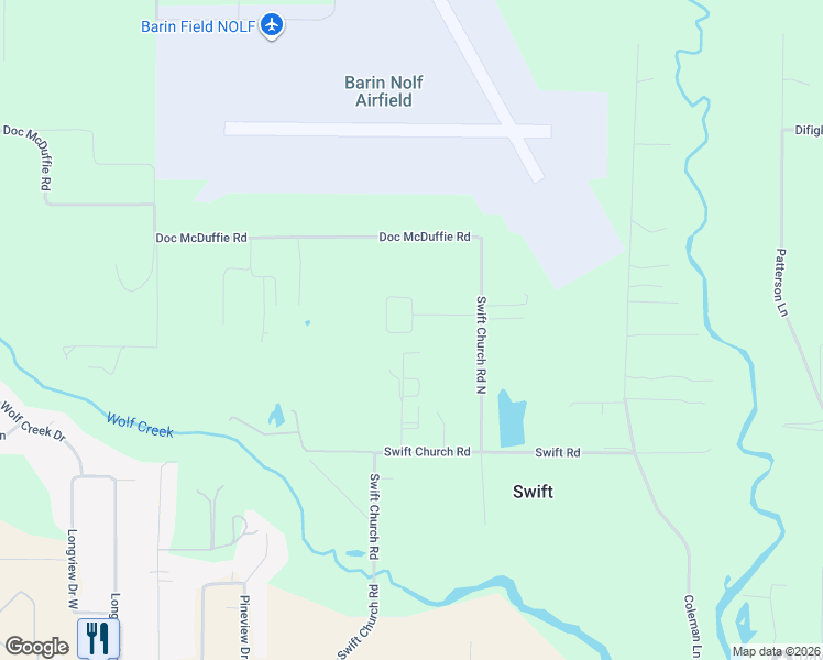 map of restaurants, bars, coffee shops, grocery stores, and more near 10823 Swift Church Road North in Foley