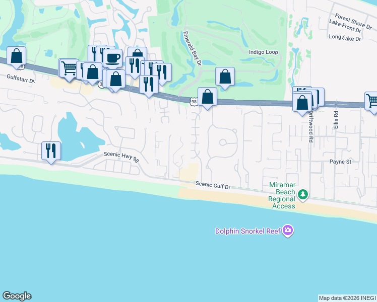 map of restaurants, bars, coffee shops, grocery stores, and more near 21 Jade Cove in Miramar Beach