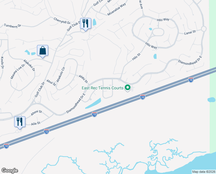 map of restaurants, bars, coffee shops, grocery stores, and more near 67166 Diamondhead Dr E in Diamondhead