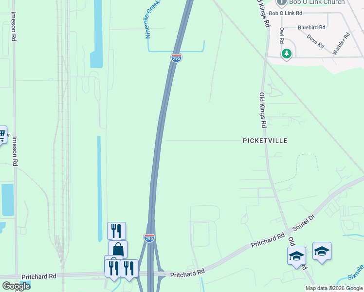 map of restaurants, bars, coffee shops, grocery stores, and more near 6945 Barney Road in Jacksonville
