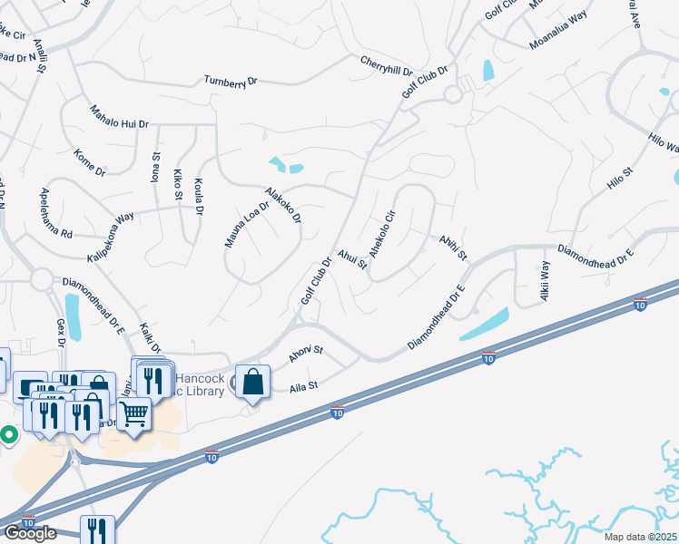 map of restaurants, bars, coffee shops, grocery stores, and more near 6625 Golf Club Drive in Diamondhead