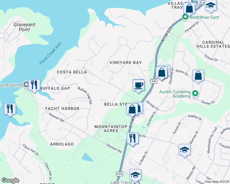 map of restaurants, bars, coffee shops, grocery stores, and more near 15901 Ct Des Azelias in Austin