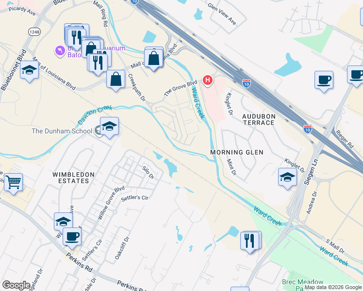 map of restaurants, bars, coffee shops, grocery stores, and more near 9714 Mint Dr in Baton Rouge