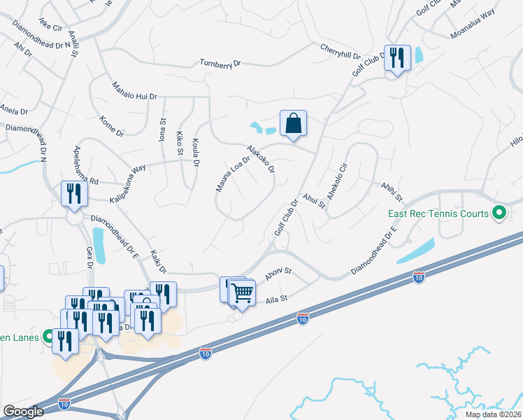 map of restaurants, bars, coffee shops, grocery stores, and more near 6524 Alakoko Drive in Diamondhead