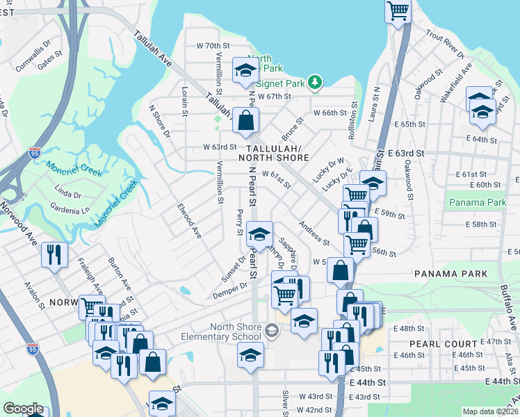 map of restaurants, bars, coffee shops, grocery stores, and more near 6908 North Pearl Street in Jacksonville