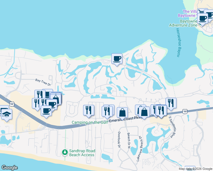 map of restaurants, bars, coffee shops, grocery stores, and more near 470 Linkside Drive in Destin