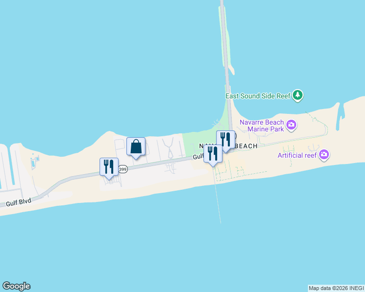 map of restaurants, bars, coffee shops, grocery stores, and more near Entrance Road in Navarre