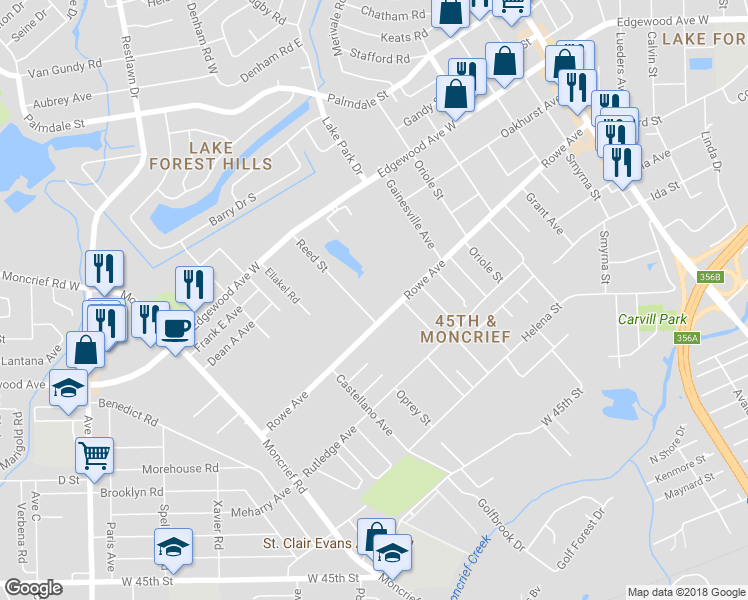 map of restaurants, bars, coffee shops, grocery stores, and more near 7526 Tampa Avenue in Jacksonville