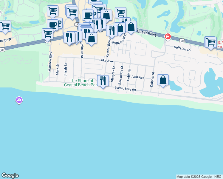 map of restaurants, bars, coffee shops, grocery stores, and more near 3016 Scenic Highway 98 in Destin