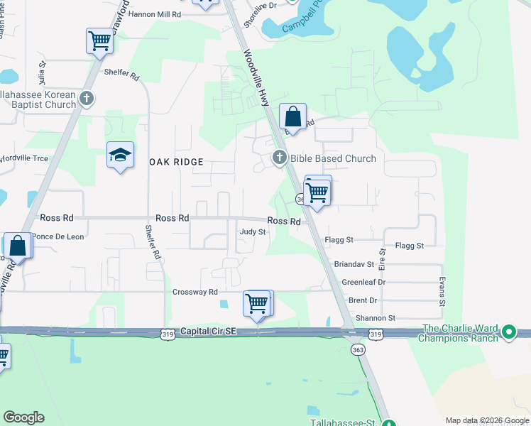 map of restaurants, bars, coffee shops, grocery stores, and more near 4117 Kreisch Way in Tallahassee