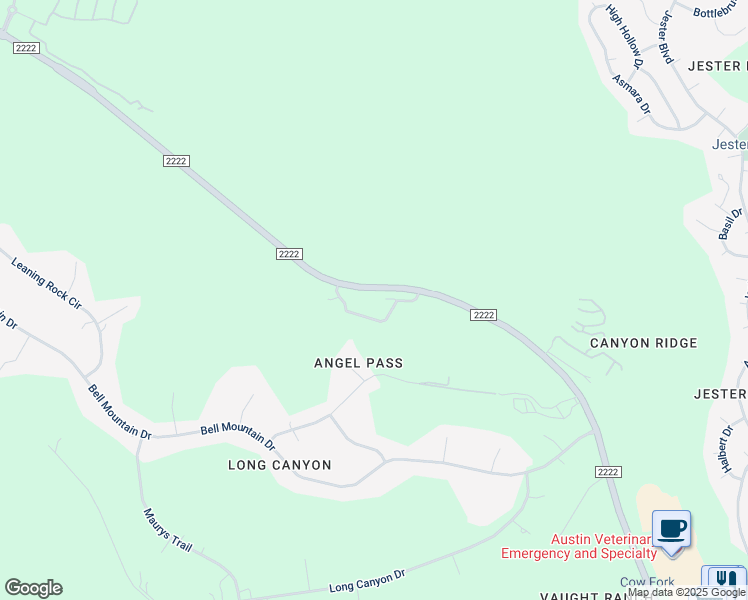 map of restaurants, bars, coffee shops, grocery stores, and more near 8601 Ranch Road 2222 in Austin