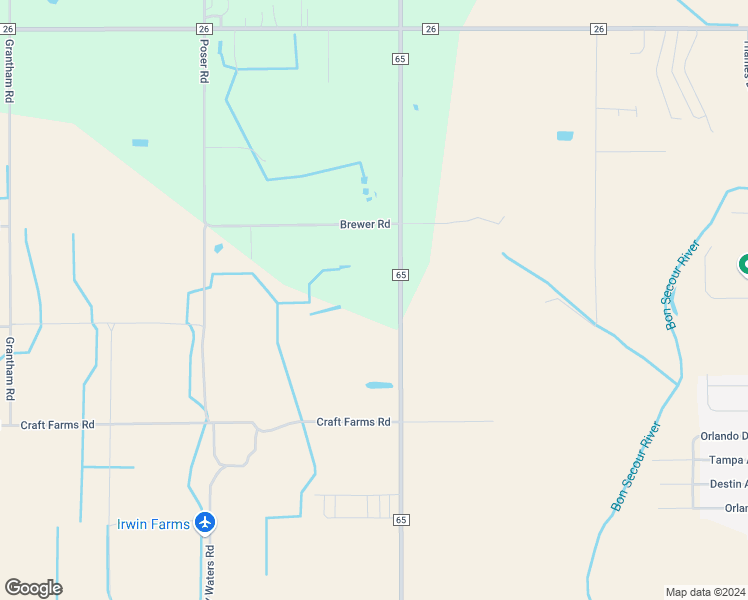 map of restaurants, bars, coffee shops, grocery stores, and more near 8651 County Road 65 in Foley