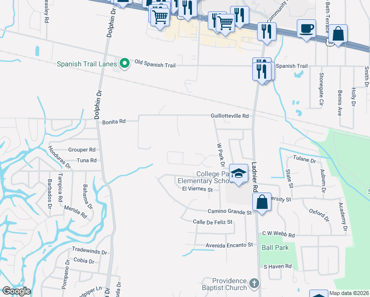 map of restaurants, bars, coffee shops, grocery stores, and more near 2650 Ridgeway Dr in Gautier