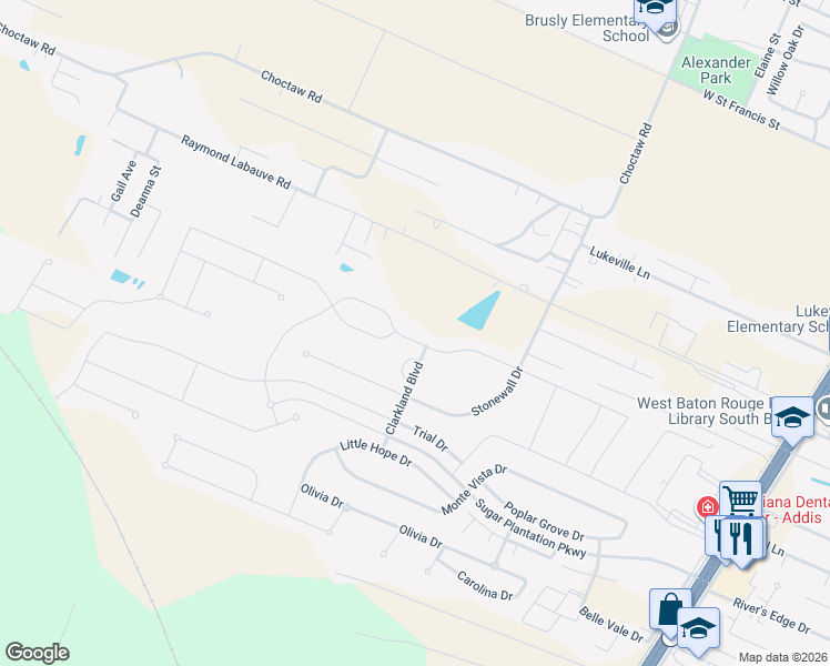 map of restaurants, bars, coffee shops, grocery stores, and more near 4130 Union Drive in Addis