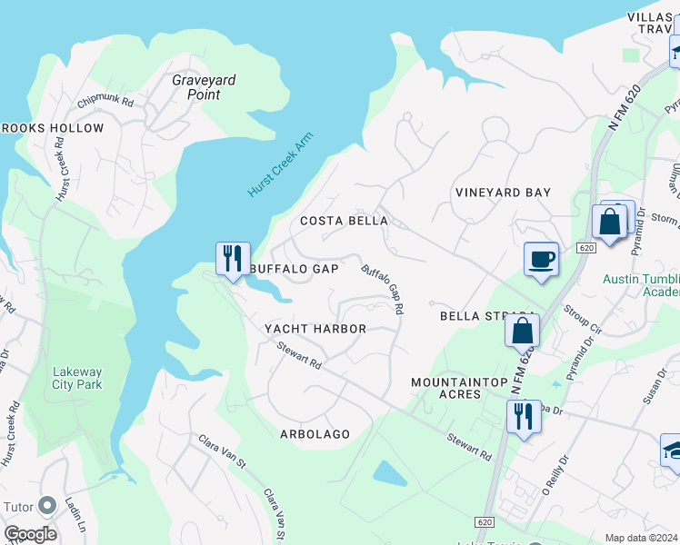 map of restaurants, bars, coffee shops, grocery stores, and more near 1448 Buffalo Gap Road in Austin